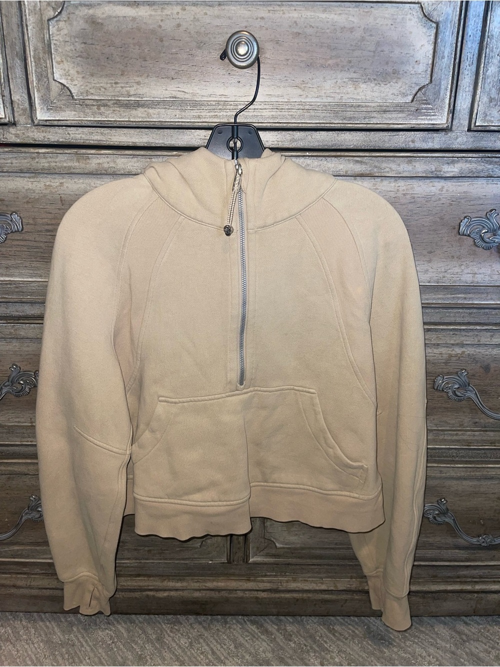 Lululemon Scuba Half-Zip Hoodie Cropped Sweatshirt in neutral beige color sz 4 - Picture 2 of 13